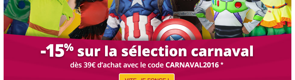 -15% sur la sélection carnaval dès 39€ avec le code CARNAVAL2016